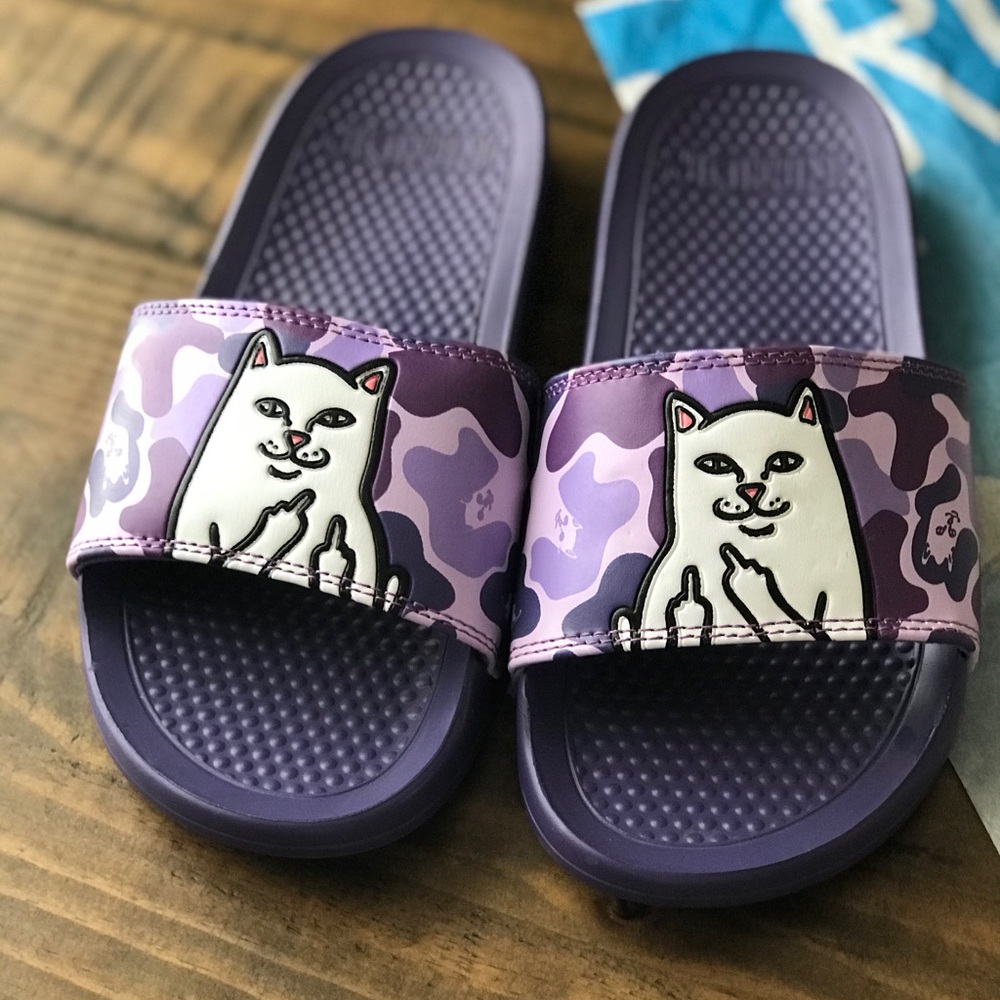 Rip N Dip Lord Nermal Purple Camo Slides sz 5